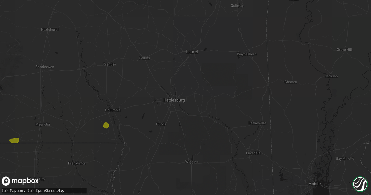 Hail map in Petal, MS on August 21, 2026