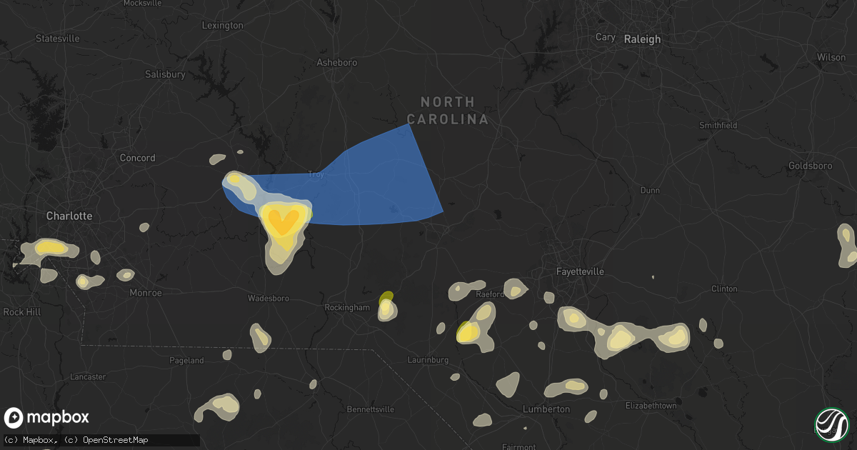 Hail map in Pinehurst, NC on August 21, 2026