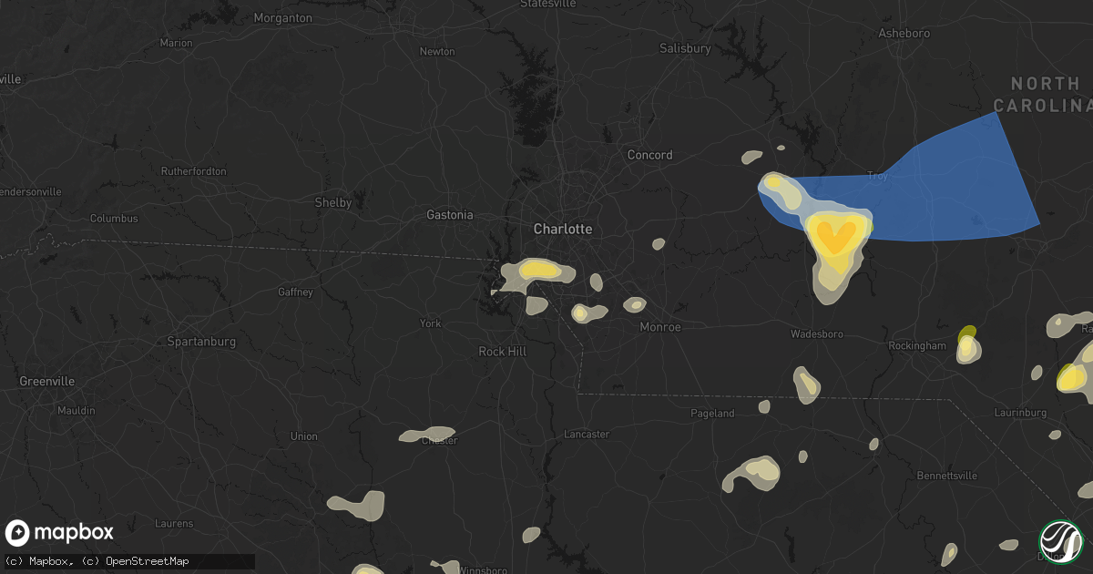 Hail map in Pineville, NC on August 21, 2026