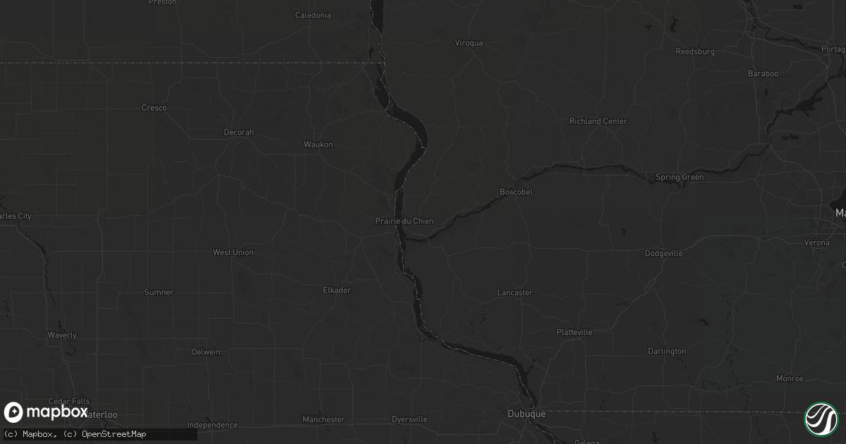 Hail map in Prairie Du Chien, WI on August 21, 2026