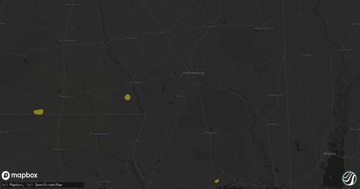 Hail map in Purvis, MS on August 21, 2026