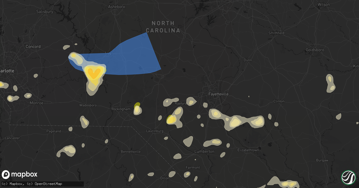 Hail map in Raeford, NC on August 21, 2026