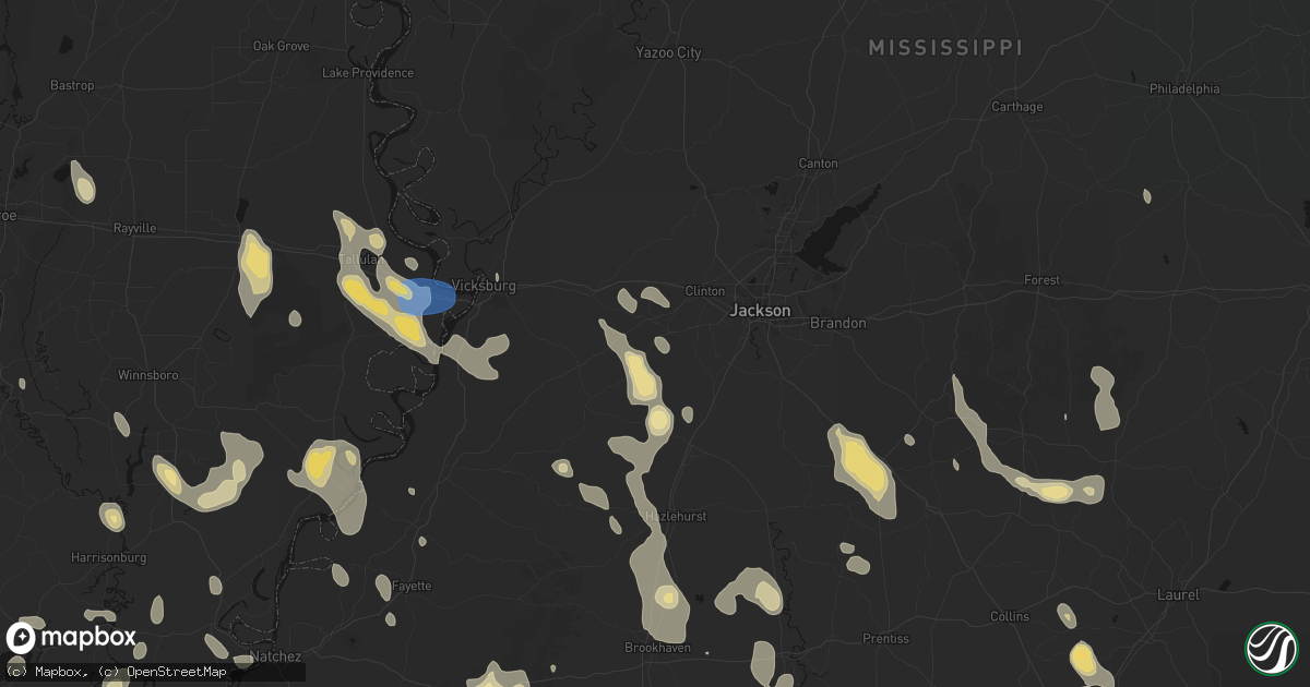 Hail map in Raymond, MS on August 21, 2026