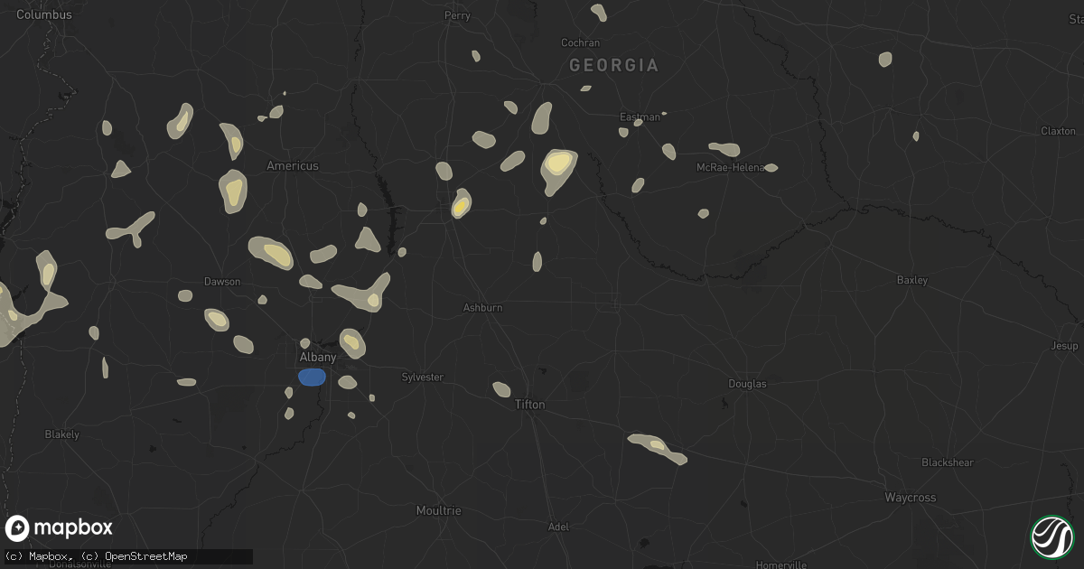 Hail map in Rebecca, GA on August 21, 2026