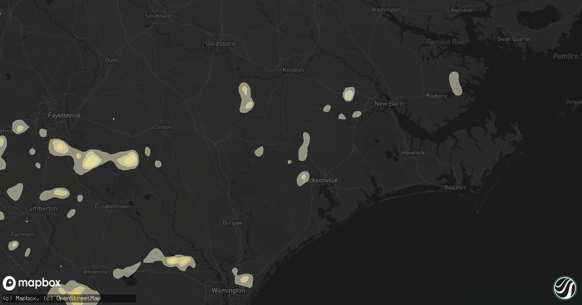 Hail map in Richlands, NC on August 21, 2026