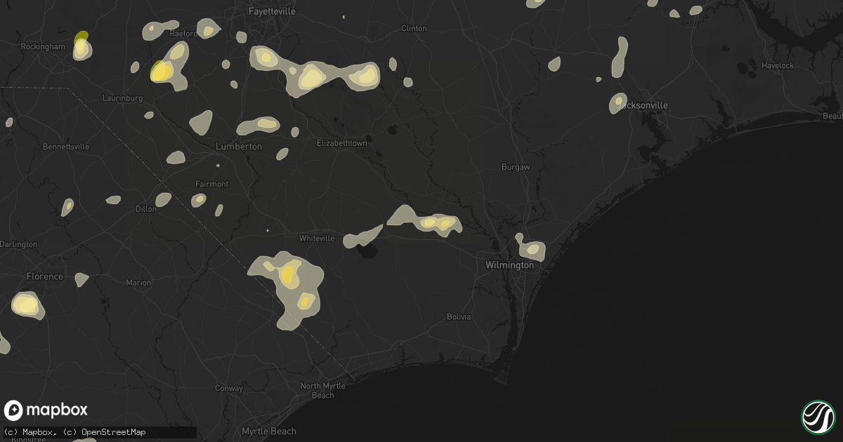 Hail map in Riegelwood, NC on August 21, 2026