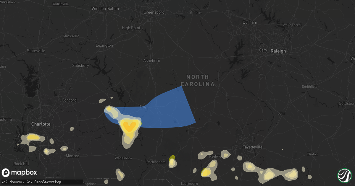 Hail map in Robbins, NC on August 21, 2026