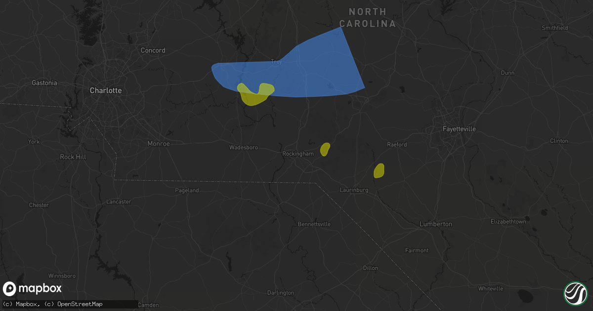 Hail map in Rockingham, NC on August 21, 2026