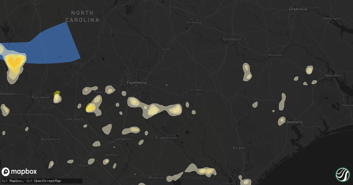 Hail map in Roseboro, NC on August 21, 2026