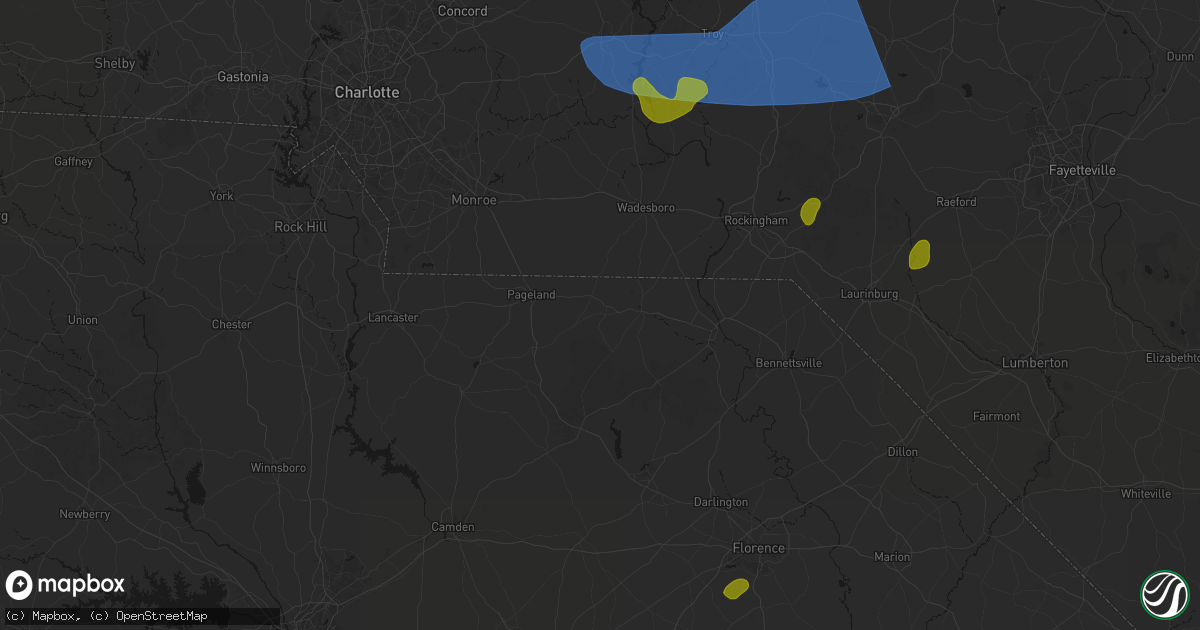 Hail map in Ruby, SC on August 21, 2026