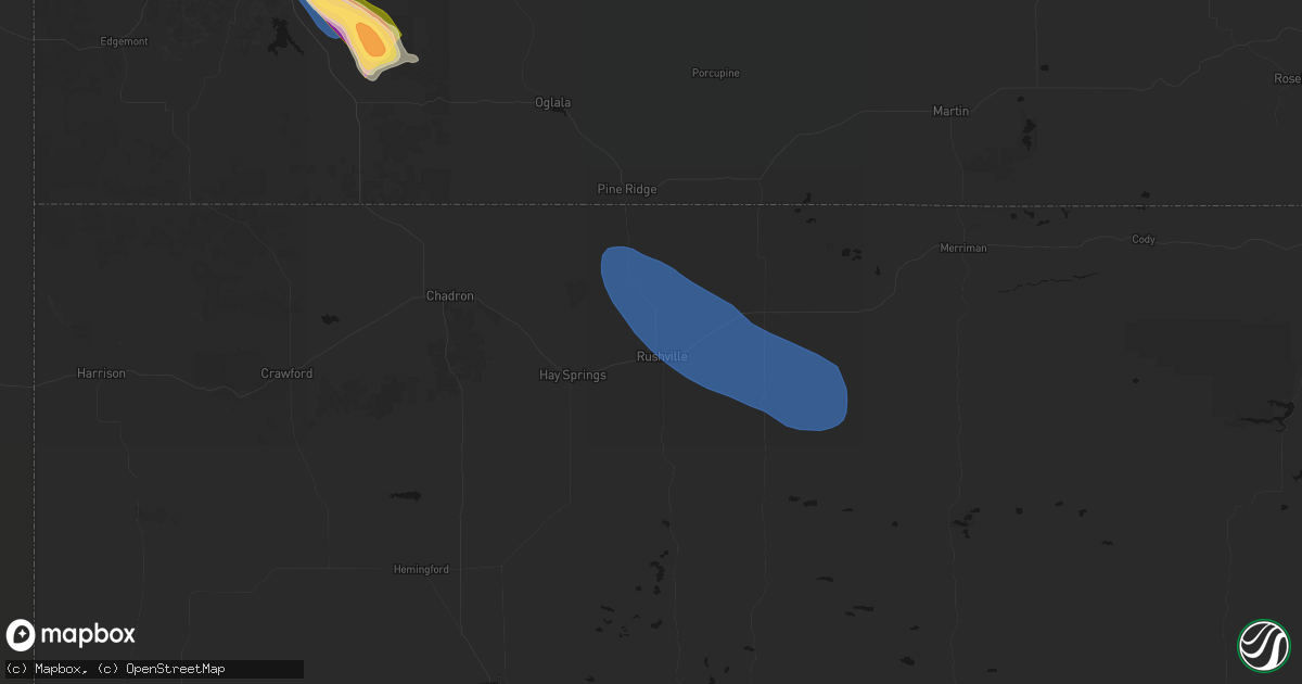 Hail map in Rushville, NE on August 21, 2026