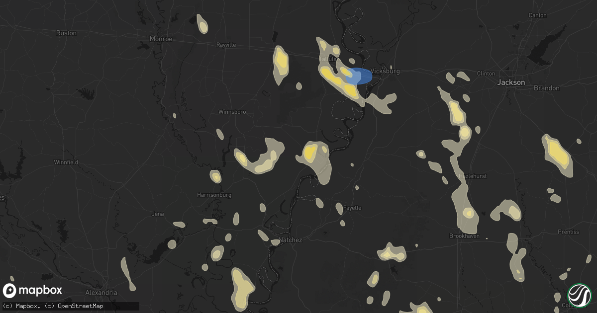 Hail map in Saint Joseph, LA on August 21, 2026