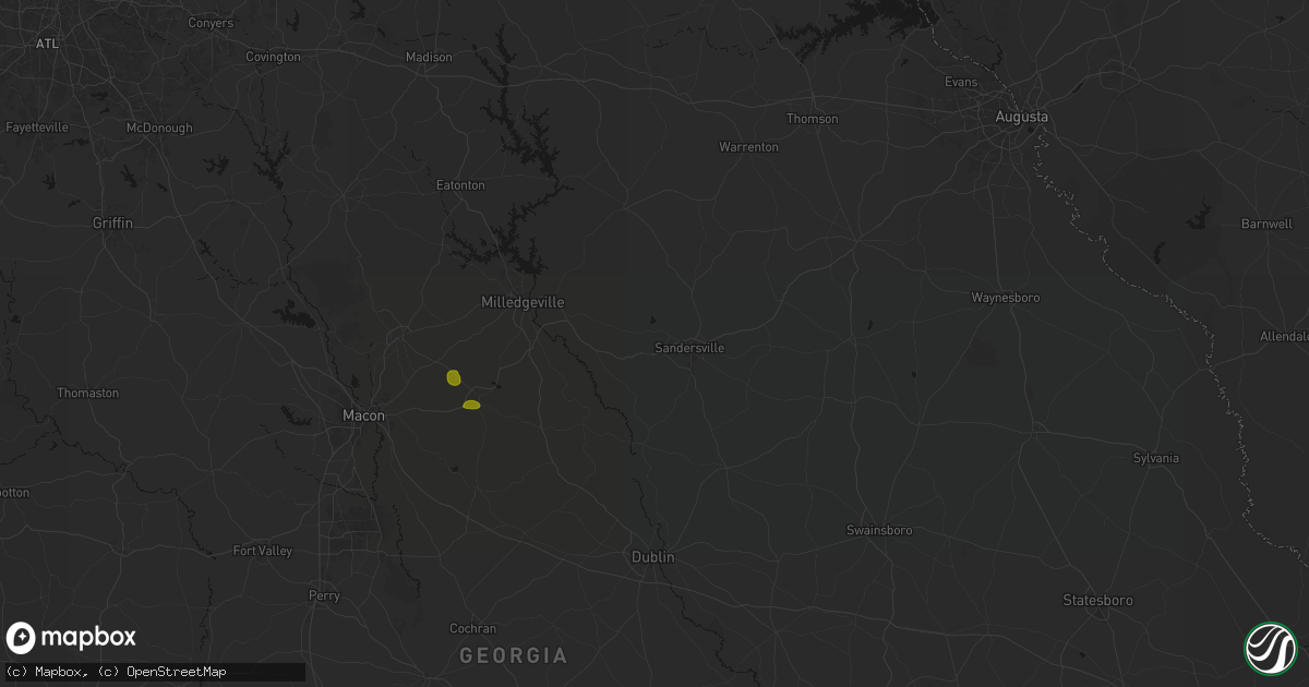 Hail map in Sandersville, GA on August 21, 2026