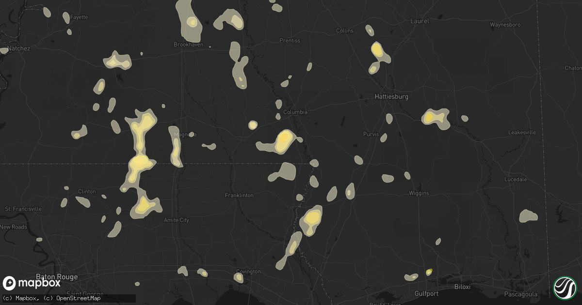 Hail map in Sandy Hook, MS on August 21, 2026