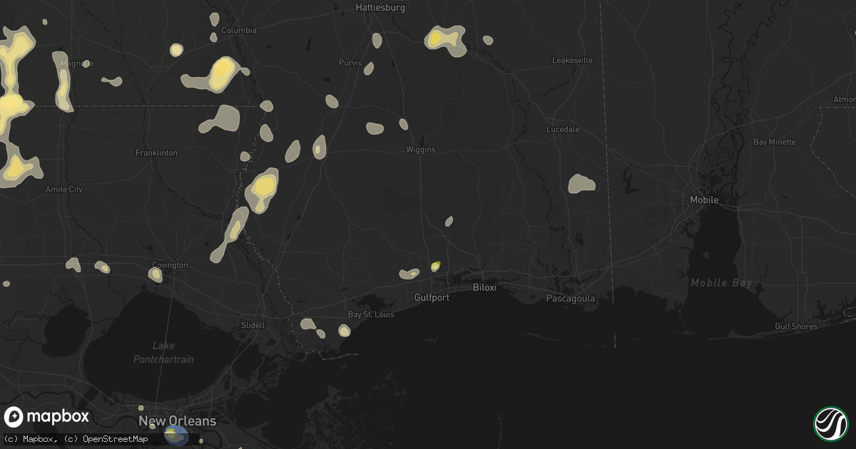 Hail map in Saucier, MS on August 21, 2026