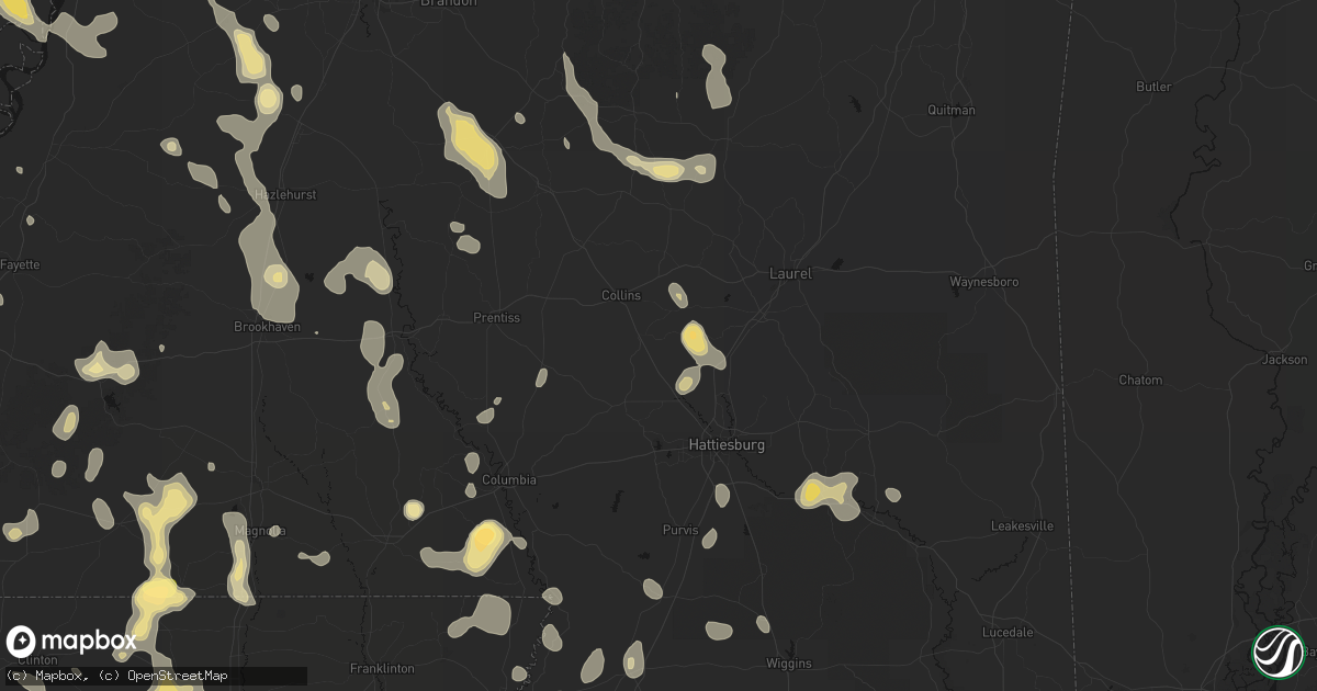Hail map in Seminary, MS on August 21, 2026