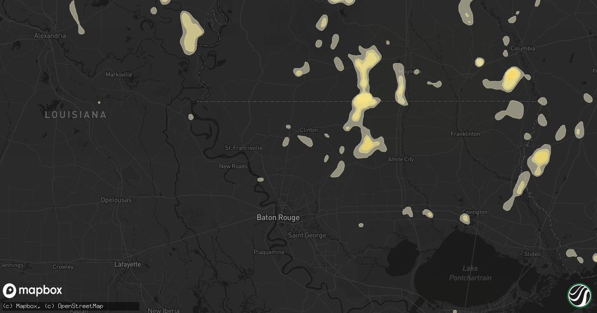 Hail map in Slaughter, LA on August 21, 2026