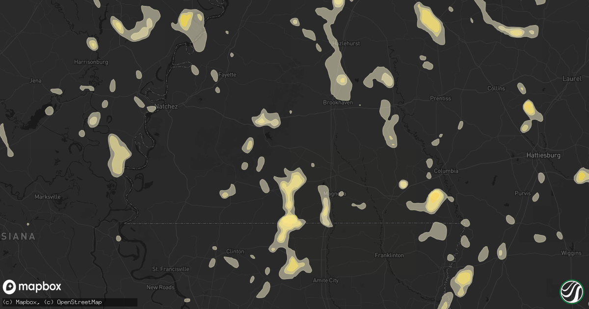 Hail map in Smithdale, MS on August 21, 2026