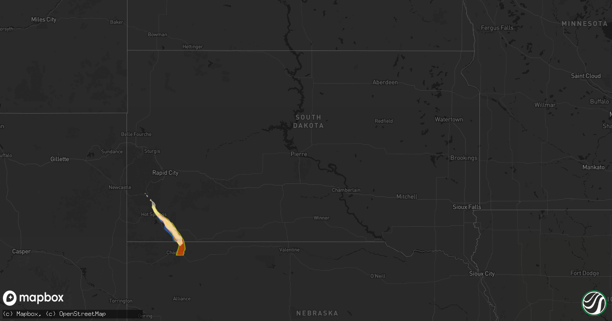 Hail map in South Dakota on August 21, 2026