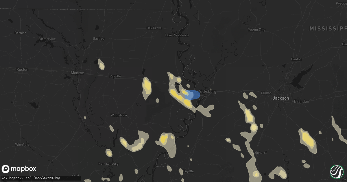 Hail map in Tallulah, LA on August 21, 2026