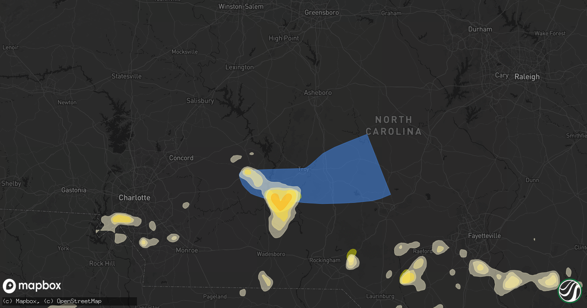 Hail map in Troy, NC on August 21, 2026