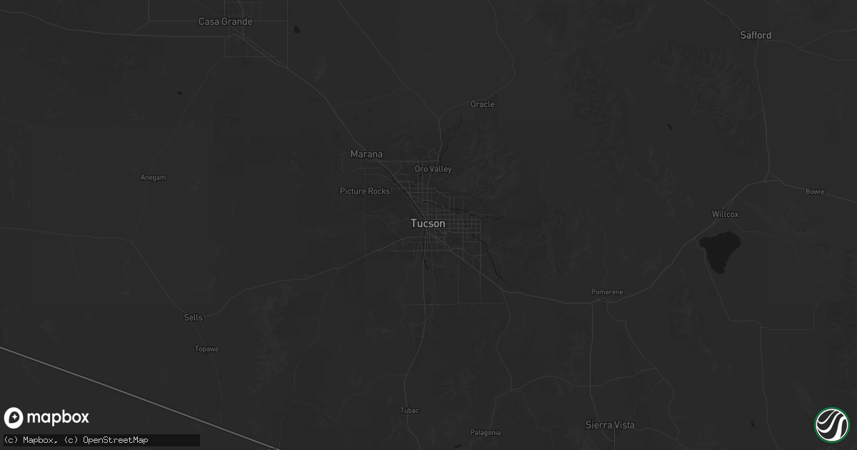 Hail map in Tucson, AZ on August 21, 2026