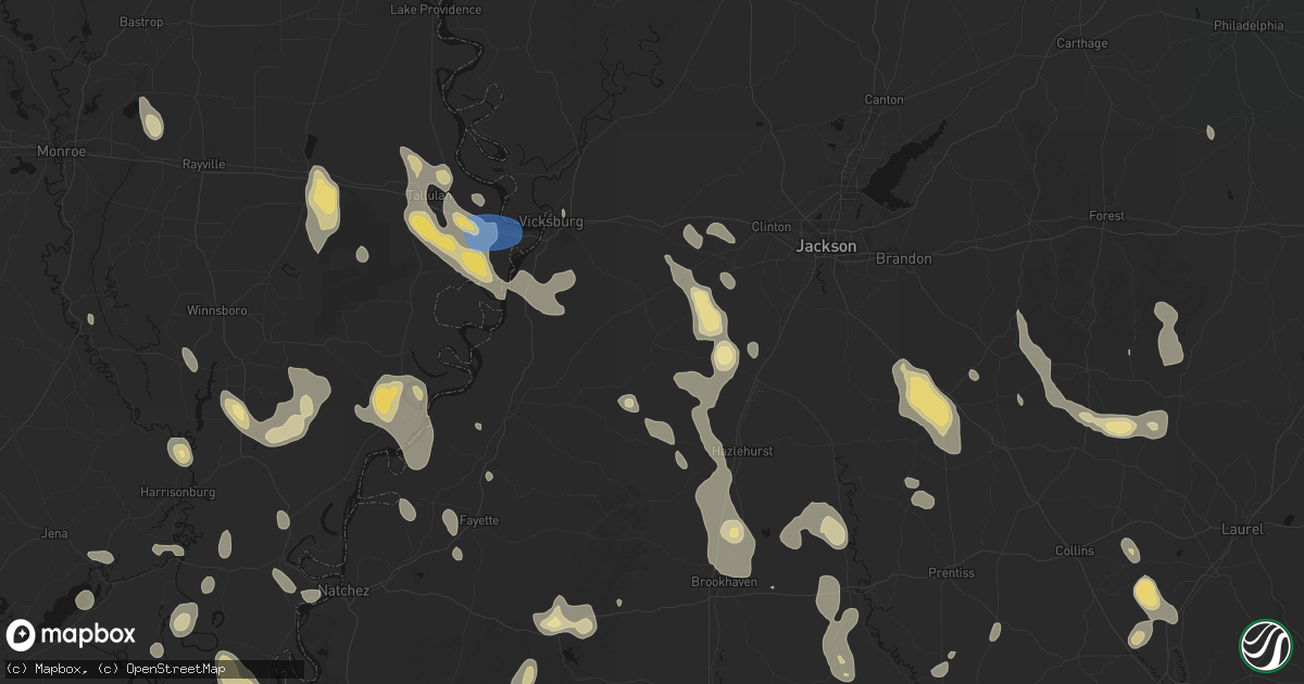 Hail map in Utica, MS on August 21, 2026