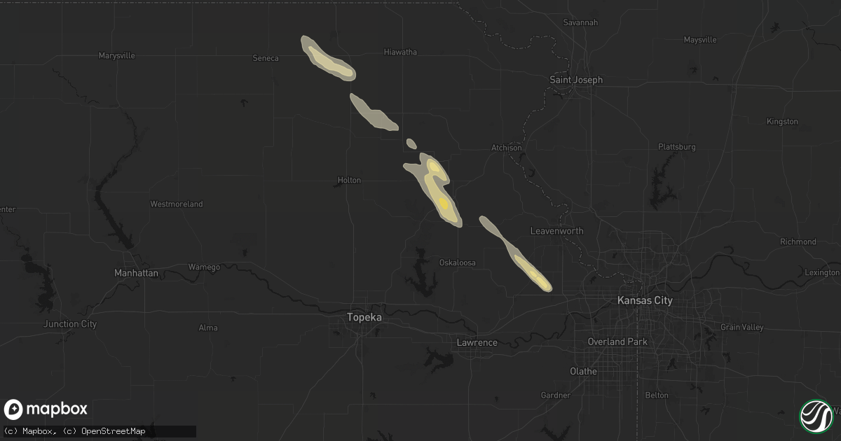 Hail map in Valley Falls, KS on August 21, 2026