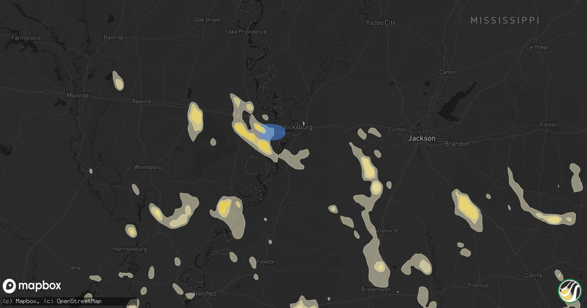 Hail map in Vicksburg, MS on August 21, 2026