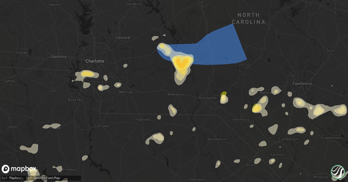 Hail map in Wadesboro, NC on August 21, 2026