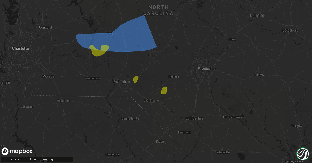Hail map in Wagram, NC on August 21, 2026