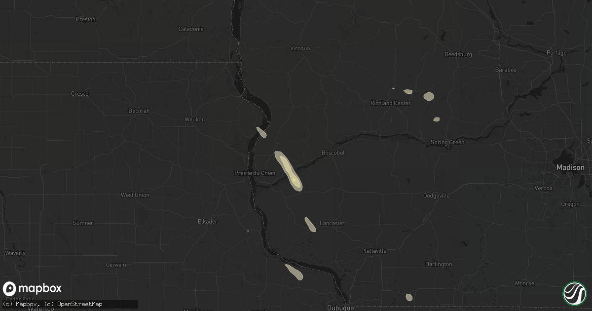 Hail map in Wauzeka, WI on August 21, 2026