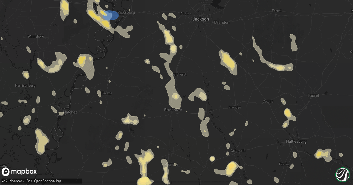Hail map in Wesson, MS on August 21, 2026