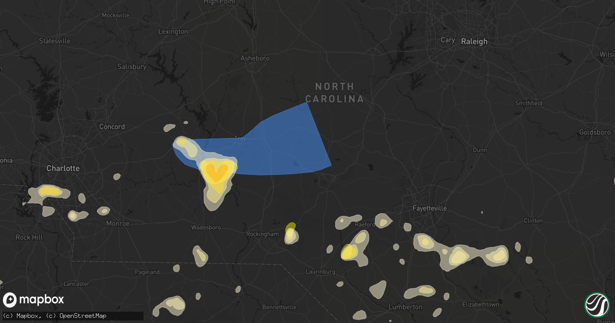 Hail map in West End, NC on August 21, 2026