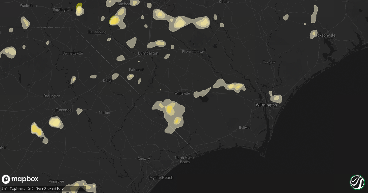 Hail map in Whiteville, NC on August 21, 2026
