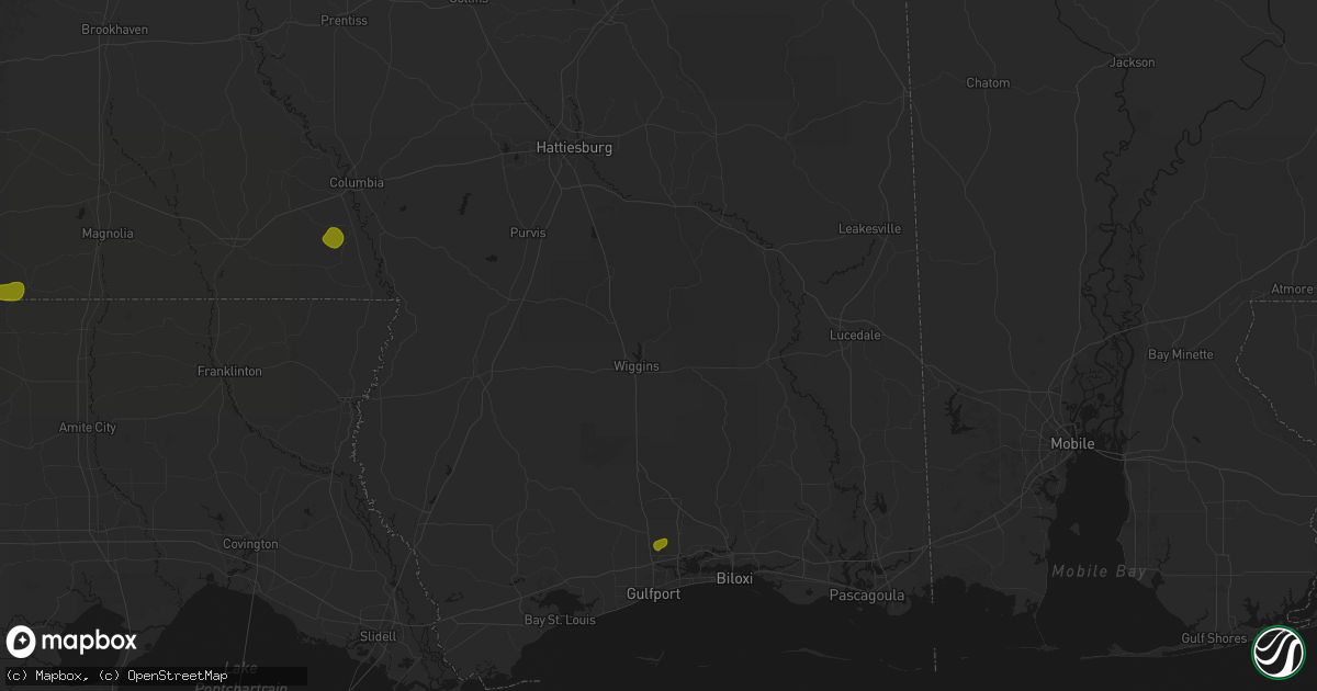 Hail map in Wiggins, MS on August 21, 2026