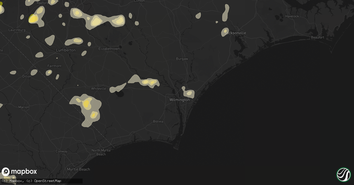 Hail map in Wilmington, NC on August 21, 2026