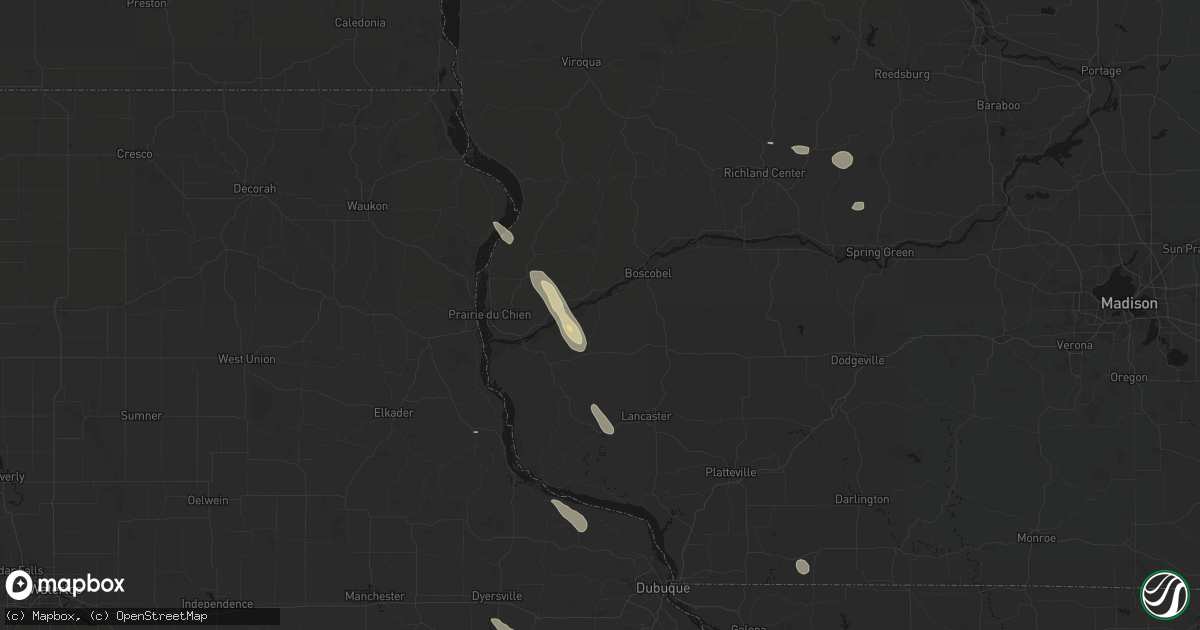 Hail map in Woodman, WI on August 21, 2026