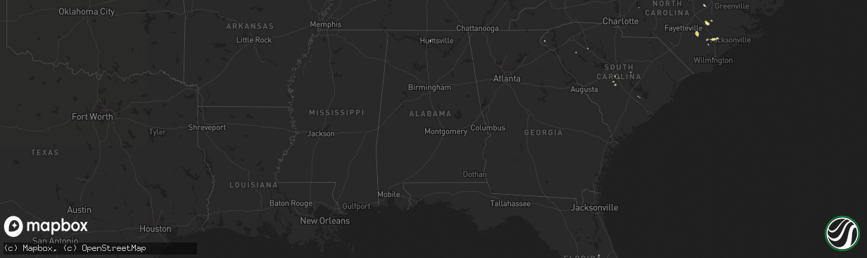 Hail map in Alabama on August 22, 2013