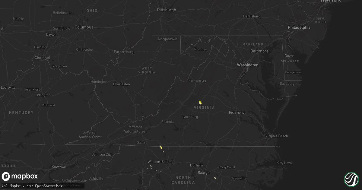 Hail map in Virginia on August 22, 2013