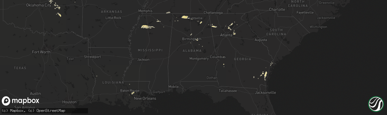 Hail map in Alabama on August 22, 2015