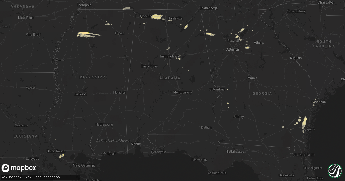 Hail map in Alabama on August 22, 2015
