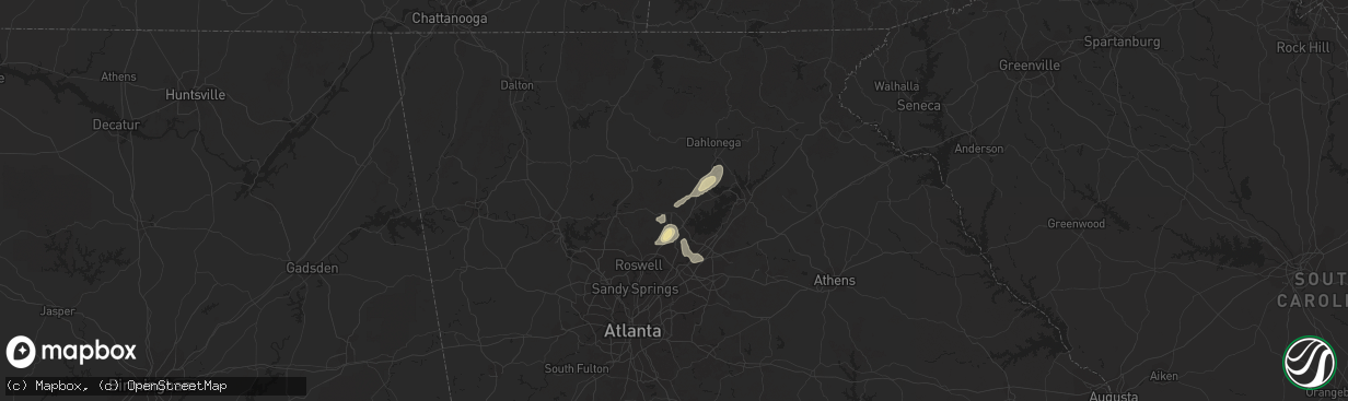 Hail map in Cumming, GA on August 22, 2015