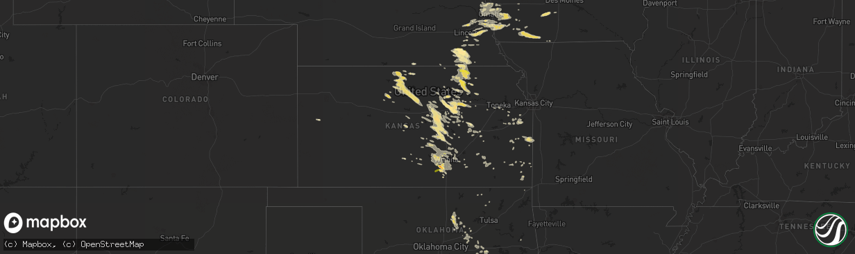 Hail map in Kansas on August 22, 2015