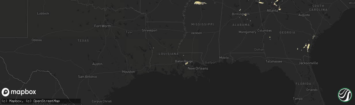 Hail map in Louisiana on August 22, 2015