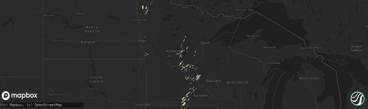 Hail map in Minnesota on August 22, 2015