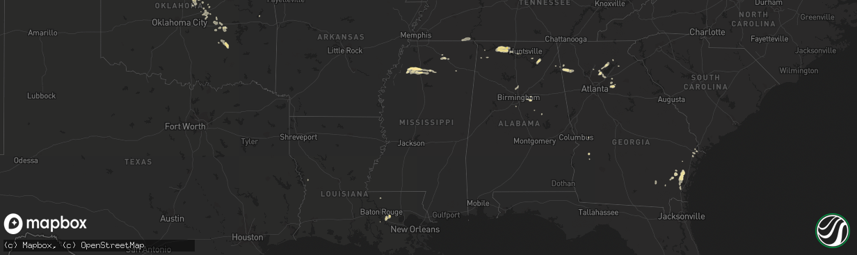 Hail map in Mississippi on August 22, 2015