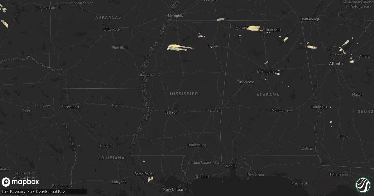 Hail map in Mississippi on August 22, 2015