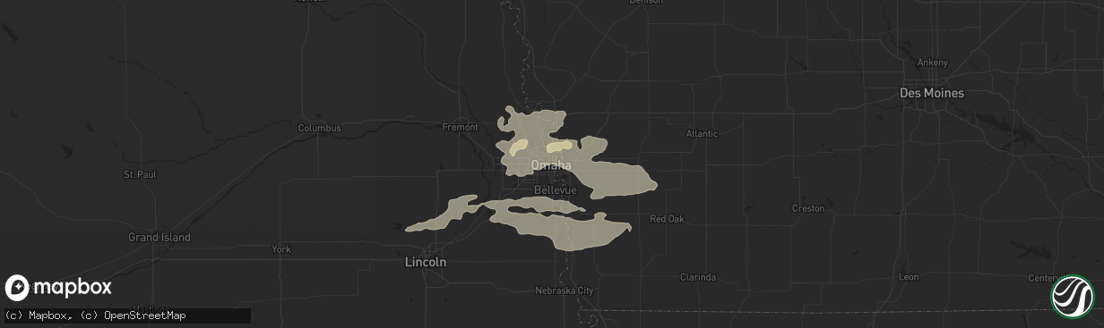 Hail map in Omaha, NE on August 22, 2015