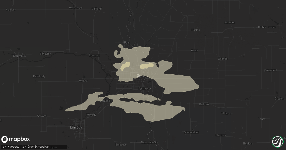 Hail map in Omaha, NE on August 22, 2015